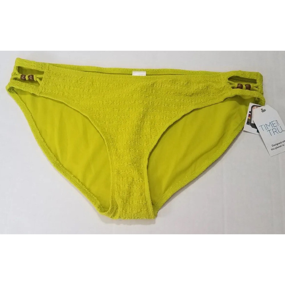 Time and Tru Swimsuit Bikini Bottom Lime Green‎ XL (16-18) Bead Accents NEW